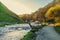 The view along the River Dove at Dovedale, UK at sunset