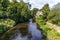 A view along the River Nidd from the Knaresborough Low Bridge in Yorkshire, UK