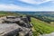 A view along the rocky escarpment on the top of the Bamford Edge, UK