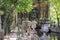 View along row of stone urns to Fontaine de Medici, Jardin de Luxembourg, Paris