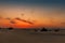 The view along a sand dune after sunset in the desert outside Dubai, UAE