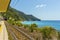 A view along the station platform and coastline at Corniglia, Italy