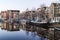 View along the Waalseilandgracht Canal in Amsterdam at night