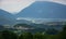 View of Alpago in Belluno, with the lake of Santa Croce in the background