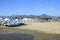 View on the Alpi Apuane from the beach of Versilia Mediterranea