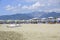 View on the Alpi Apuane from the beach of Versilia Mediterranea