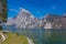 View of the alpine lake in Traunkirchen with Traunstein mountain, Austria, Europe