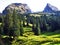 View at the Alpine peaks Brisi and Frumsel in the Churfirsten mountain chain