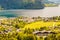 View of alpine village St. Gilgen and Wolfgangsee lake from Mozartblick viewpoint