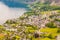 View of alpine village St. Gilgen and Wolfgangsee lake from Plomberg mountain