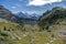 View into alps eiger monch and jungfrau summer daytime panorama