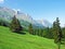 View of the Alpstein mountain range from the Rhine river valley Rheintal, Gams - Canton of St. Gallen, Switzerland