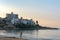 View of Altafulla, Tarragona, Spain. Beach in summer on the Sunset.