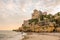 View of Altafulla, Tarragona, Spain. Beach in summer on the Sunset.