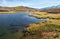 View on Altai lake Dzhangyskol and mountain plateau Eshtykel. North Chui ridge. Russia