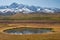 View on Altai lake Dzhangyskol and mountain plateau Eshtykel. North Chui ridge. Russia