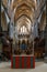 View of the altar and the central nave inside the historic Salisbury Cathedral