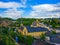 View of the Alzette river in the old town of Luxembourg City, Luxembourg, with St. John Church church of St. John or St. Jean du