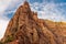 A view of the amazing Angel`s Landing from the canyon floor at Zion National Park, USA against a bright blue sky