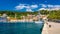 View at amazing archipelago with fishing boats in town Hvar, Croatia. Harbor of old Adriatic island town Hvar. Popular touristic