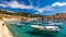 View at amazing archipelago with fishing boats in town Hvar, Croatia. Harbor of old Adriatic island town Hvar. Popular touristic