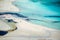 View of the amazing beach of Balos, with a family playing on the tropical sandy beach with turquoise waters