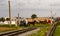 View of an Amish Horse and Buggy, Crossing a Countryside Rail Road Crossing