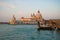 View of the ancient building of city customs of Dogana-di-Mar and cathedral of Santa-Maria-della-Salyute early in the morning. Ven