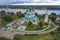 View of the ancient Cathedral of the Resurrection of the Lord aerial photography. Tutaev