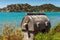 View of ancient Lycian sarcophagus tombs on a mountain near Kekova, lying on a Lycian way. Turkey.