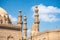 View of the ancient minarets of the Cairo mosque Sultan Hassan