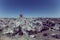 View of ancient Nevsehir cave town and a castle of Uchisar