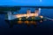 View of the ancient Olavinlinna fortress, night shooting from a quadrocopter. Savonlinna, Finland