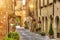 View of the ancient old european street in Pienza. Italy.