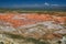 View of the ancient open deposits of multi-colored clays Kiin Kerish in Kazakhstan