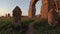 View of ancient roman acqueduct at sunset