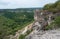 View of ancient streets, buildings and caves of Chufut-Kale in Crimean Mountains, medieval  city-fortress,  national monument of C