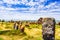 View on Ancient tombstones on cemetery of Noratus in Armenia, near the Lake Sevan in Armenia