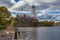 View of the ancient Vyborg castle in golden autumn