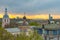 View on the Andreevsky convent and Luzhniki stadium on the sunset