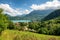View of Annecy lake in french Alps with Duingt village