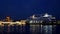 View of the Annunciation bridge, St. Isaac`s Cathedral and the Azamara Journey cruise ship at the pier on the English embankment o