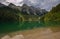 View of Anterselva lake on cloudy day in Italy