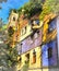 View on apartment house colorful painting looks like picture, Vienna, Austria.