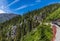 A view approaching a bridge from a train on the White Pass and Yukon railway near Skagway, Alaska