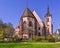 View with apse and steeple of Maria coronation Pilgrimage Gothic church at Lautenbach, Black Forest. Baden Wuerttemberg, Germany,