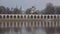 View of the arcade and temples of Veliky Novgorod, April day. Russia