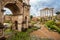 View of the Arch of Septimius Severus Settimio Severo in Roman forum, Italy.