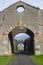 A view through the arched courtyard gates of the Bishop`s Mussenden House on the Downhill Demesne.
