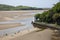 View of architecture and the beach in Portmeirion, Wales on